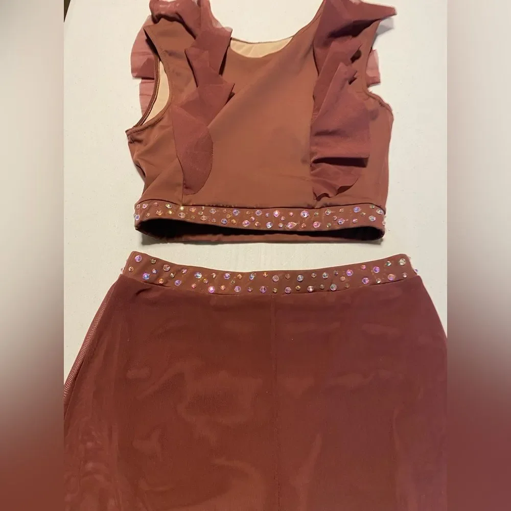 Weissman dance costume 2 piece GOLDEN HOUR SM12288 pant top SA-Small adult